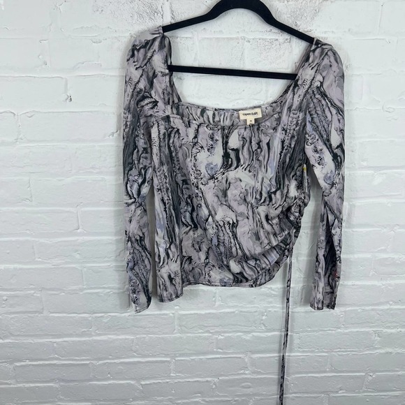 Open Edit Women Marbleized Asymmetrical Blouse Top Long Sleeve Multicolor SZ XS - Picture 1 of 5